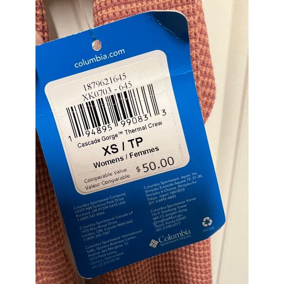 Columbia Waffle knit long sleeve shirt two tone coral Xtra Small NWT - Picture 2 of 4